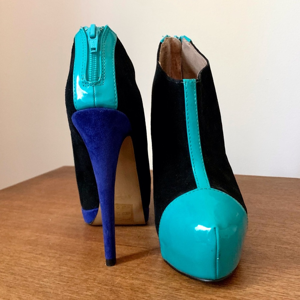 Aldo Suede Shoes Black Turquoise Cobalt Blue SZ 6